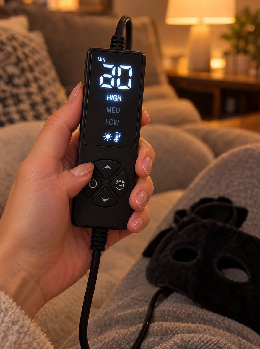 The LED hand controller with three warmth levels and a timer readout